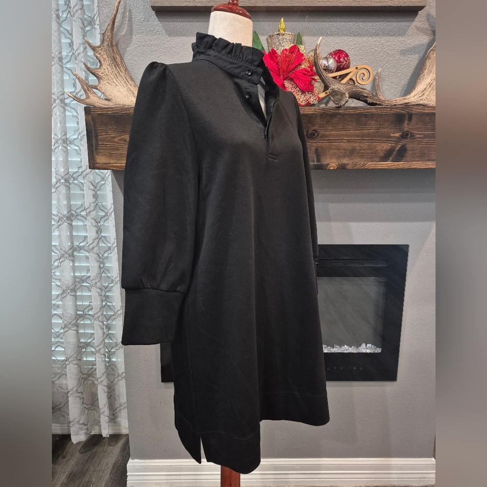 Tuckernuck Pomadere Place Midi Dress Size Medium Elegant Black Ruffle Collar - Picture 4 of 7
